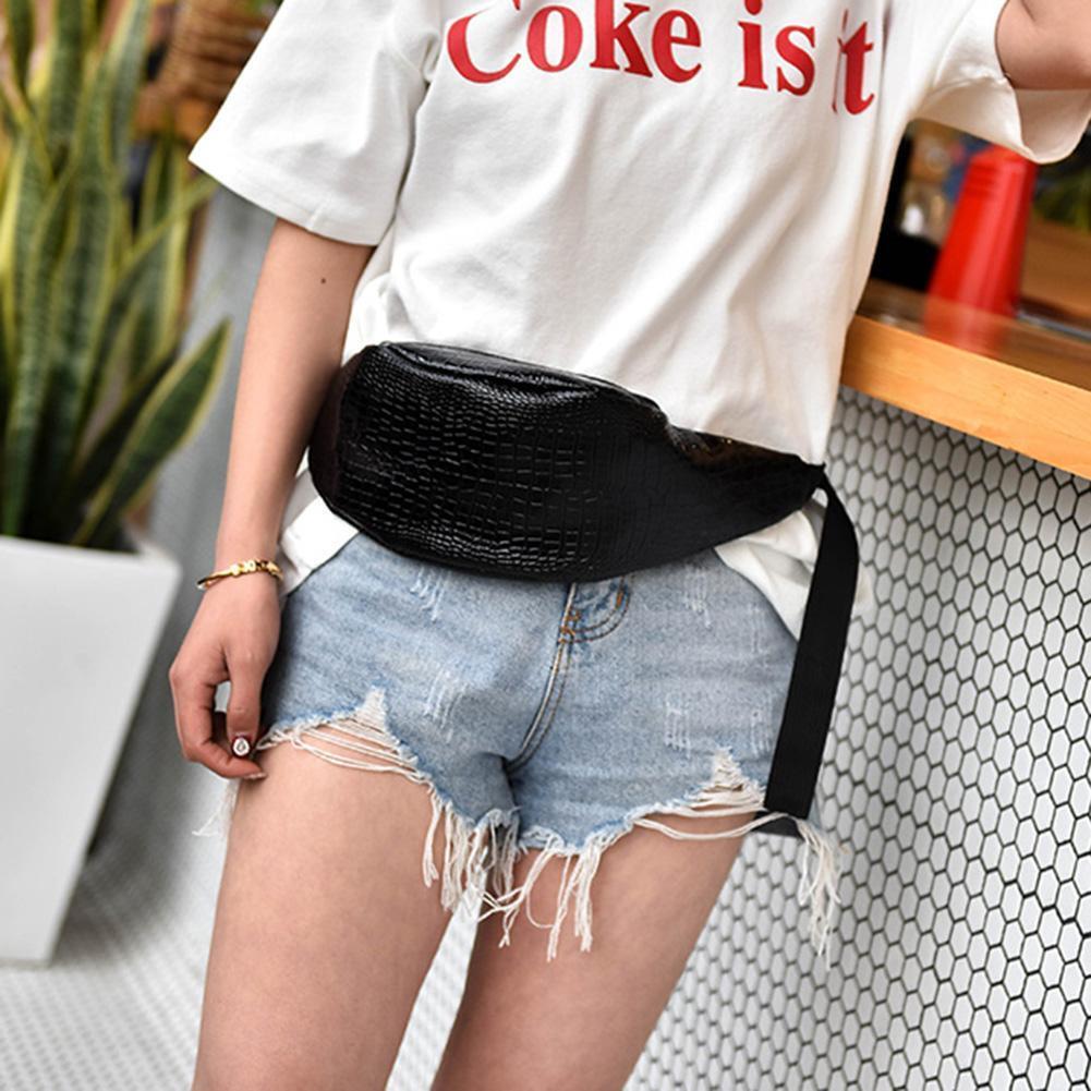Women PU Leather Zipper Handbag Fanny Pack Shoulder Satchel Chest Bag/Black