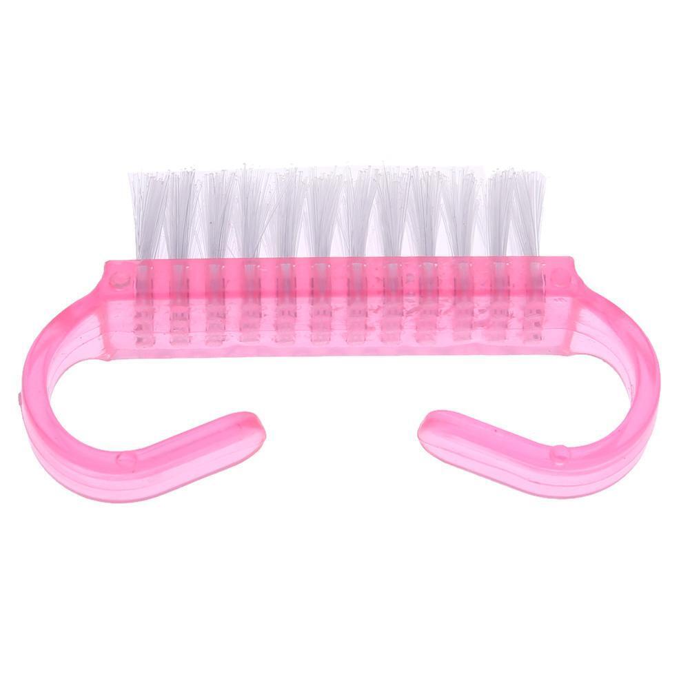10pcs Nail Cleaning Brushes Pink Plastic Handle Dust Remover Manicure Tools