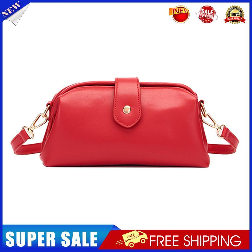 Women PU Leather Zipper Messenger Bag Solid Color Shoulder Bag (Red)