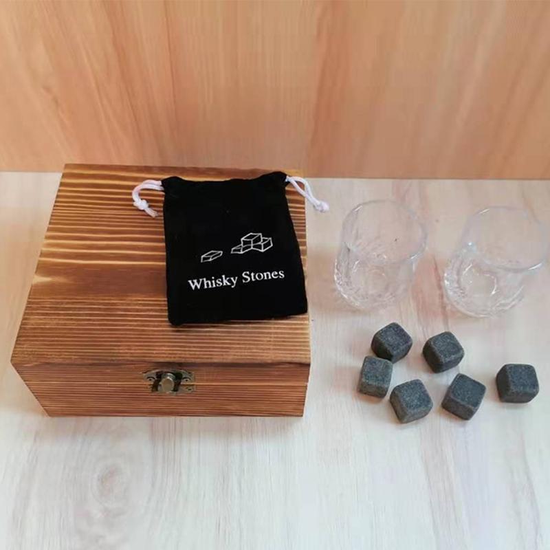 Whiskey Glass Set with 6 Pcs Whiskey Bourbon Chilling Stones in Wooden Box