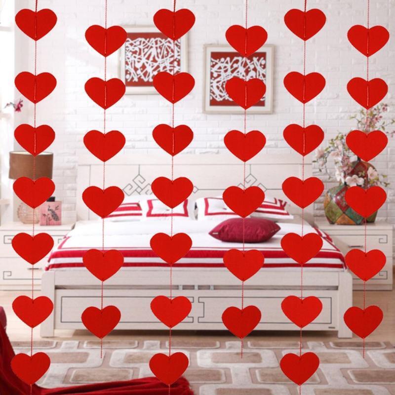 Red Heart Garland Non Woven Pendant Hanging Ornament Hang Curtain