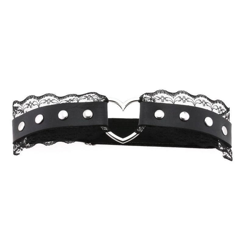 Women Punk PU Leather Belt with Pleated Lace Ladies Gothic Rock Leg Chain