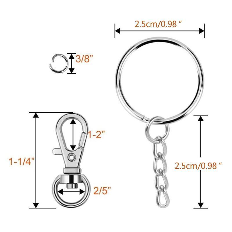 100PCS Lobster Clasp Hook Key Rings with Chain for Craft DIY Jewelry Pendant