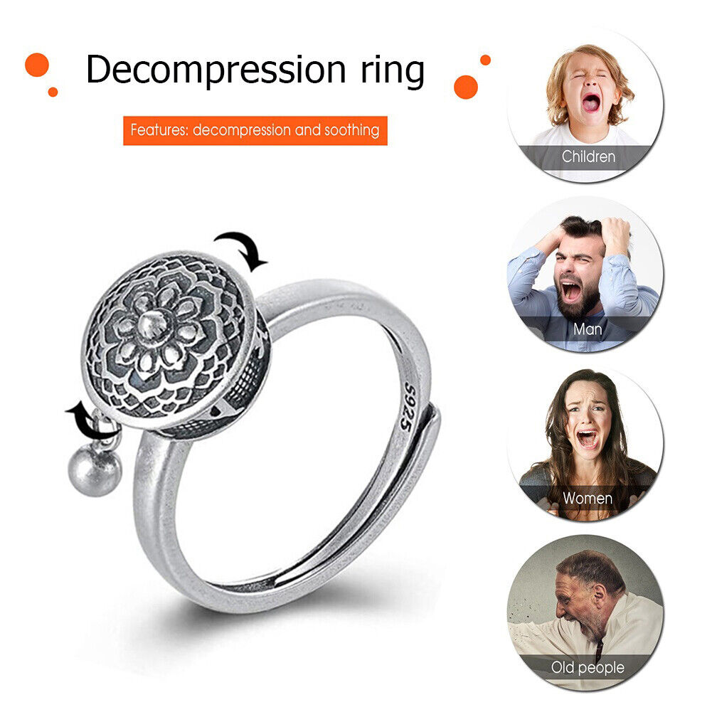 Copper Lotus Seat Rotation Anti Stress Rings Adjustable Opening Jewelry