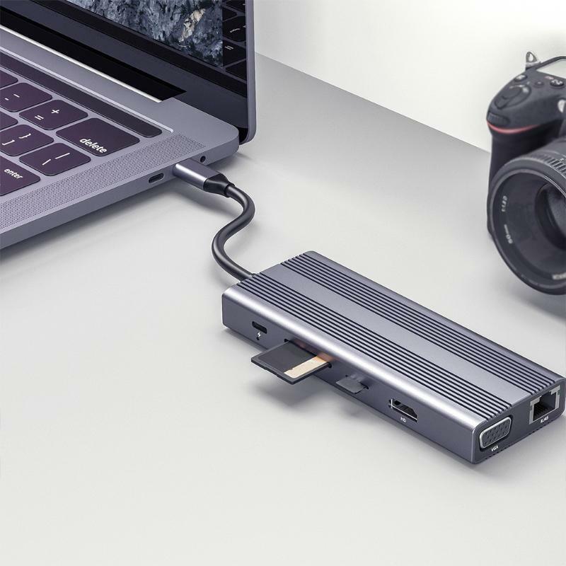 12-Port Portable 3.0 USB C Hub Support 4K 30Hz Video Transmission for Mobile HDD