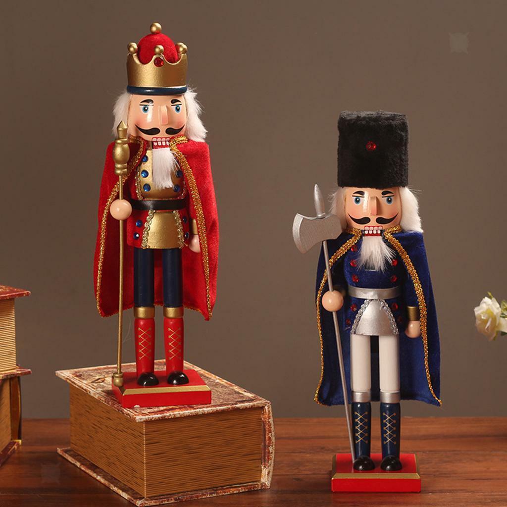 2Pcs Set of 2 38cm   Wooden Nutcracker Soldier Desktop Decor