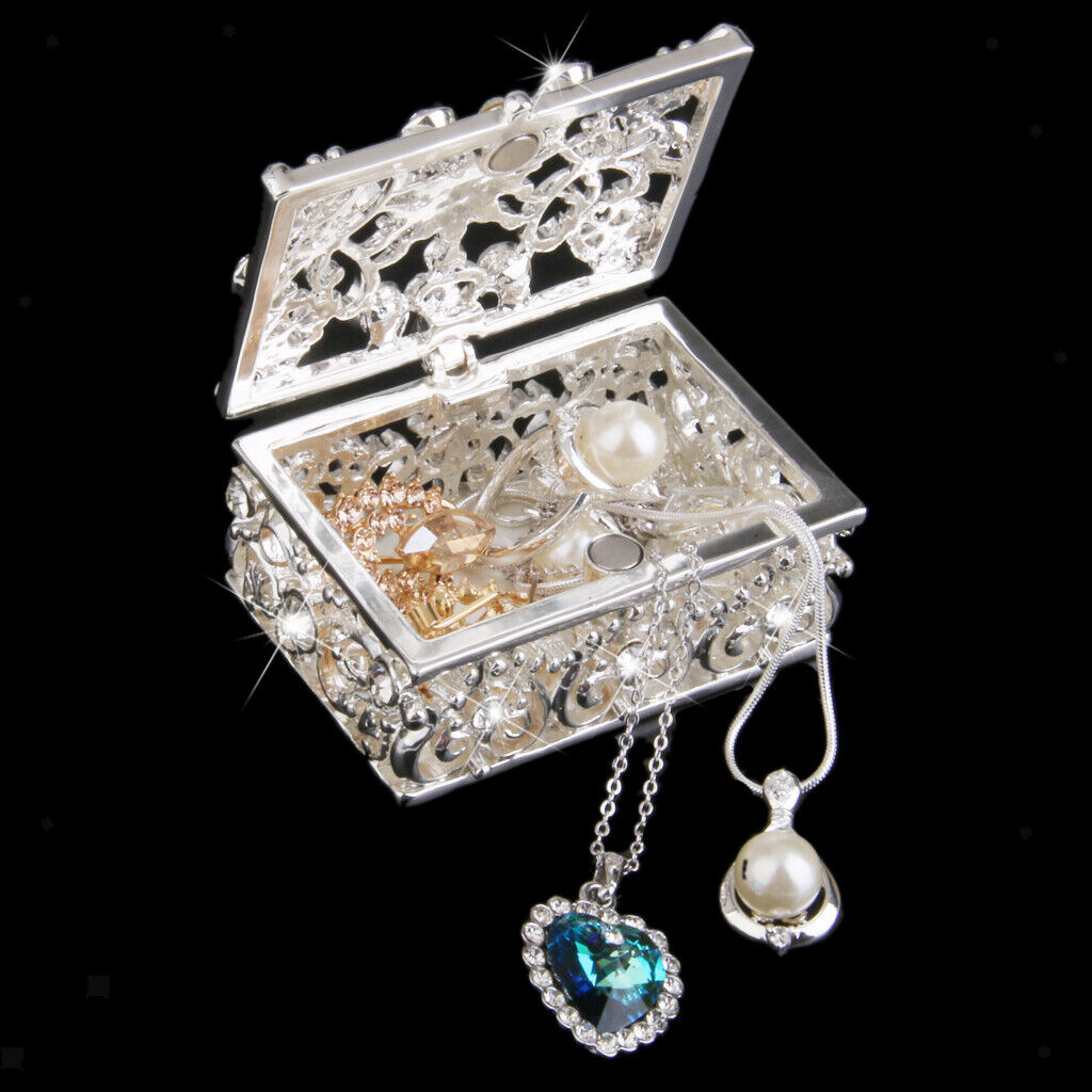 Small  Plated Crystal Rhinestone Hollow Enamel Jewelry Trinket Box