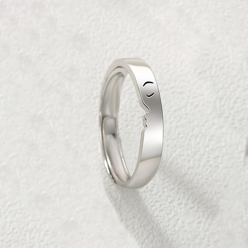 2Pcs/set Couples Kiss Promise Rings Adjustable Open Ring Valentines Day Gifts
