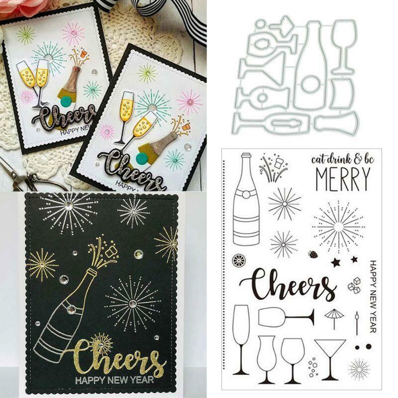 Wine Glass Cutting Dies Clear Stamp DIY Scrapbooking Paper Cards Album Decor
