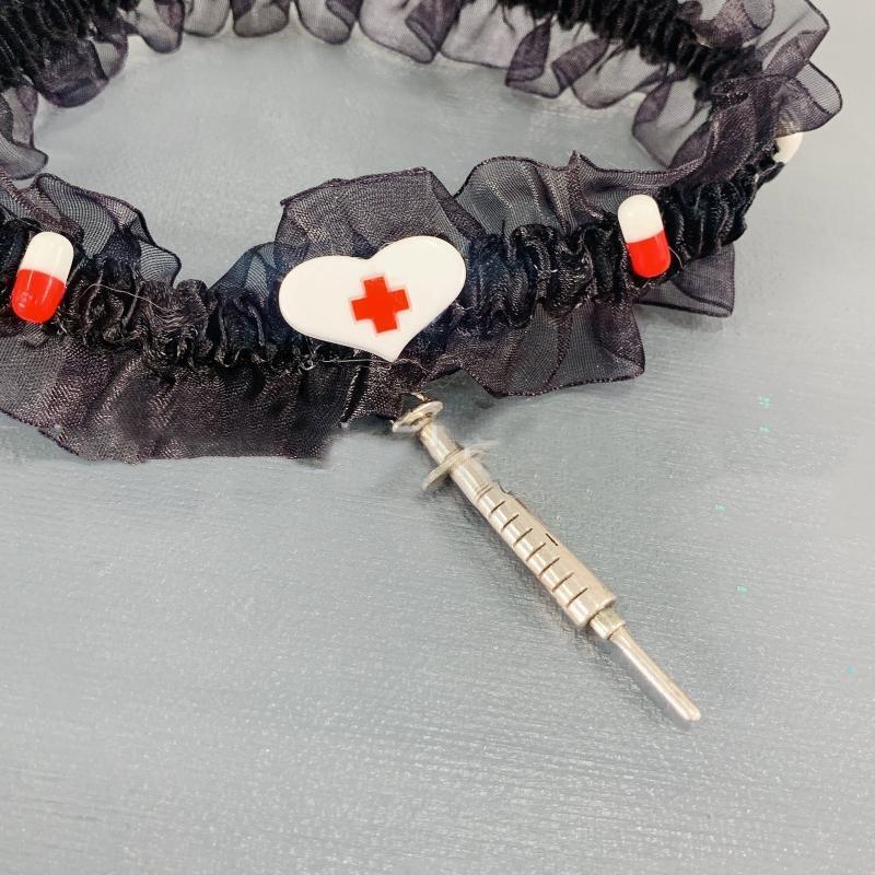 Black Lace Necklace Metal Syringe Pendant Necklace Creative Gothic Jewelry Gifts