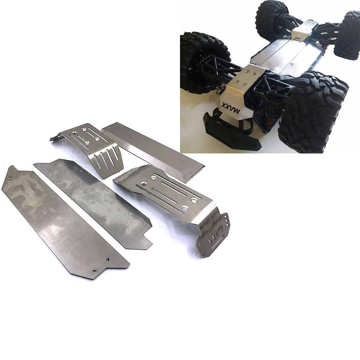 For Traxxas 1/10 MAXX RC Truck Stainless Steel Chassis Armor Skid Plate Guard 5X