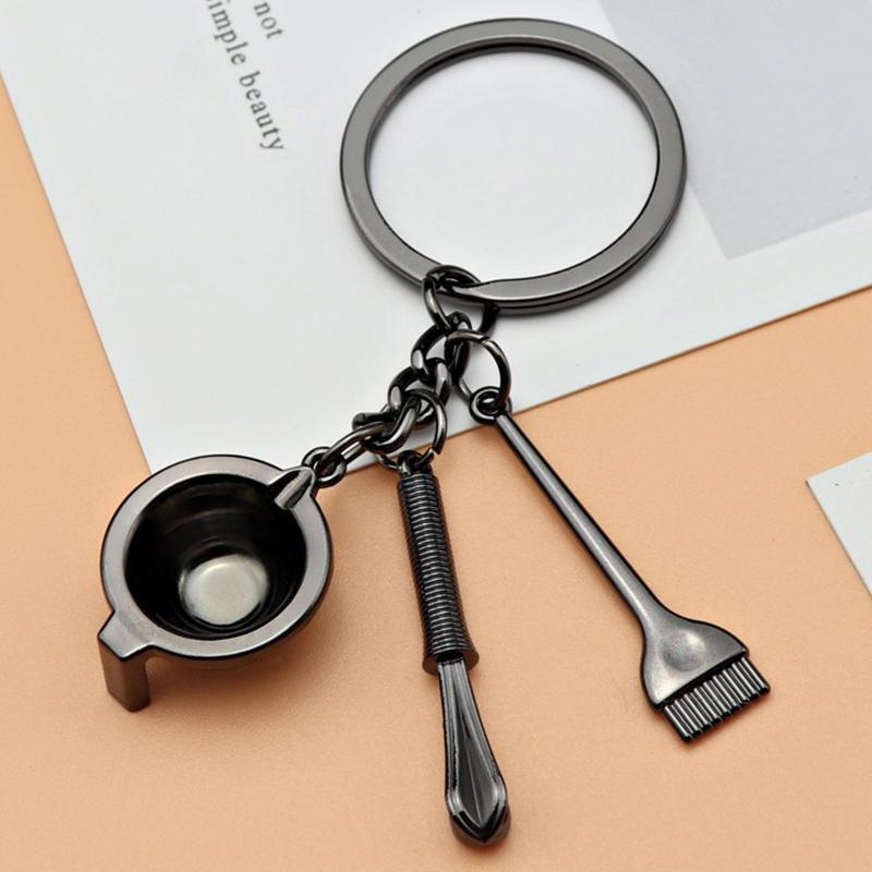 Creative Chef Baking Keychain Egg Stirrer Fried Pan Oil Brush Metal Pendant