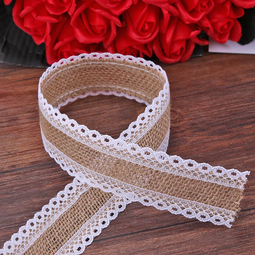 10m/roll Natural Jute Burlap Hessian Lace Ribbon Rustic Wedding Decoration