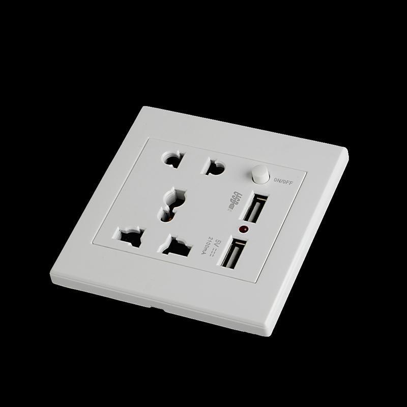Socket+2 USB+Switch Wall Socket Charger AC/DC Power Adapter Plug Outlet Panel