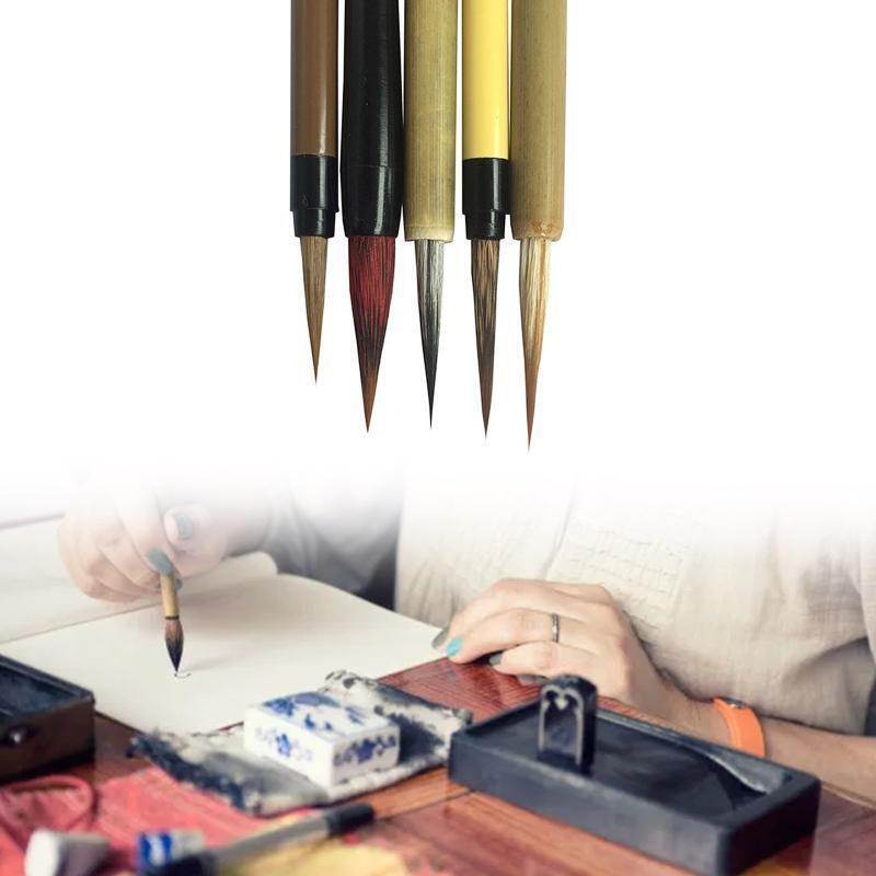 5Pieces Chinese Calligraphy Brush Kit for Ink Paintings Detailing Illustrations
