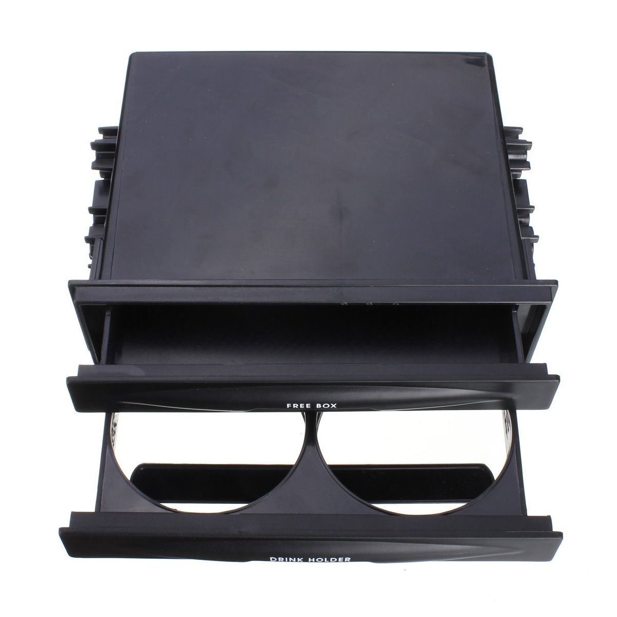 Black Trim Kit Dash Drink Cup Holder Storage Box Car Radio Pocket Double Din