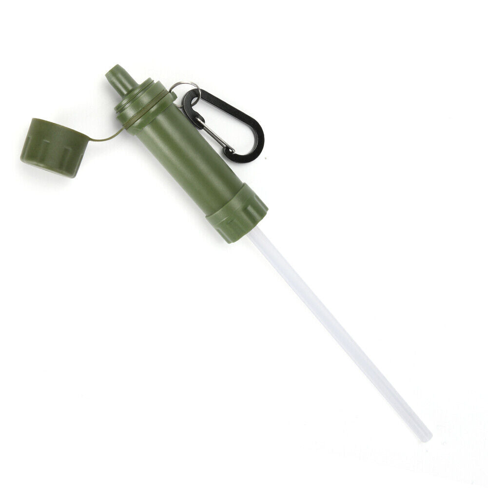 Drinking Water Filter Hiking Survival Water Purifier w/ Straw (Army Green)