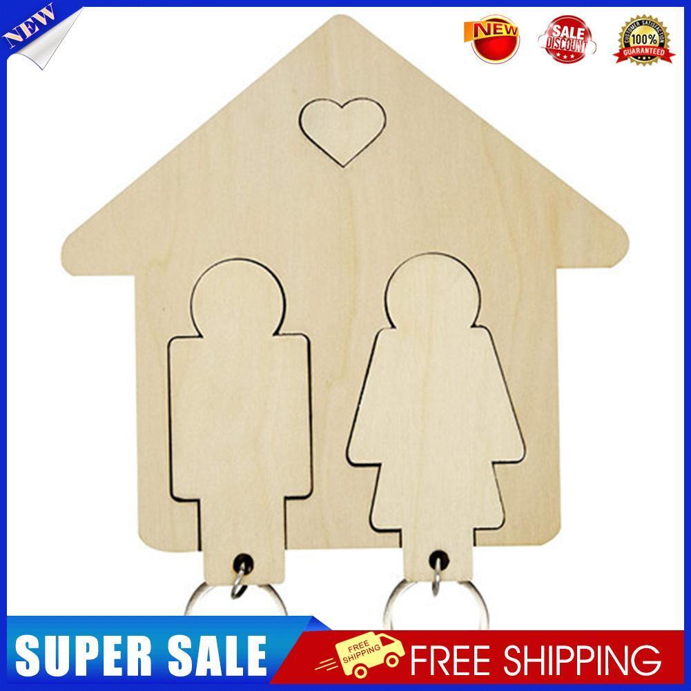 Wooden Key Chain Couples, Set of 2 Keys Ring with Matching Magnetic Hanger