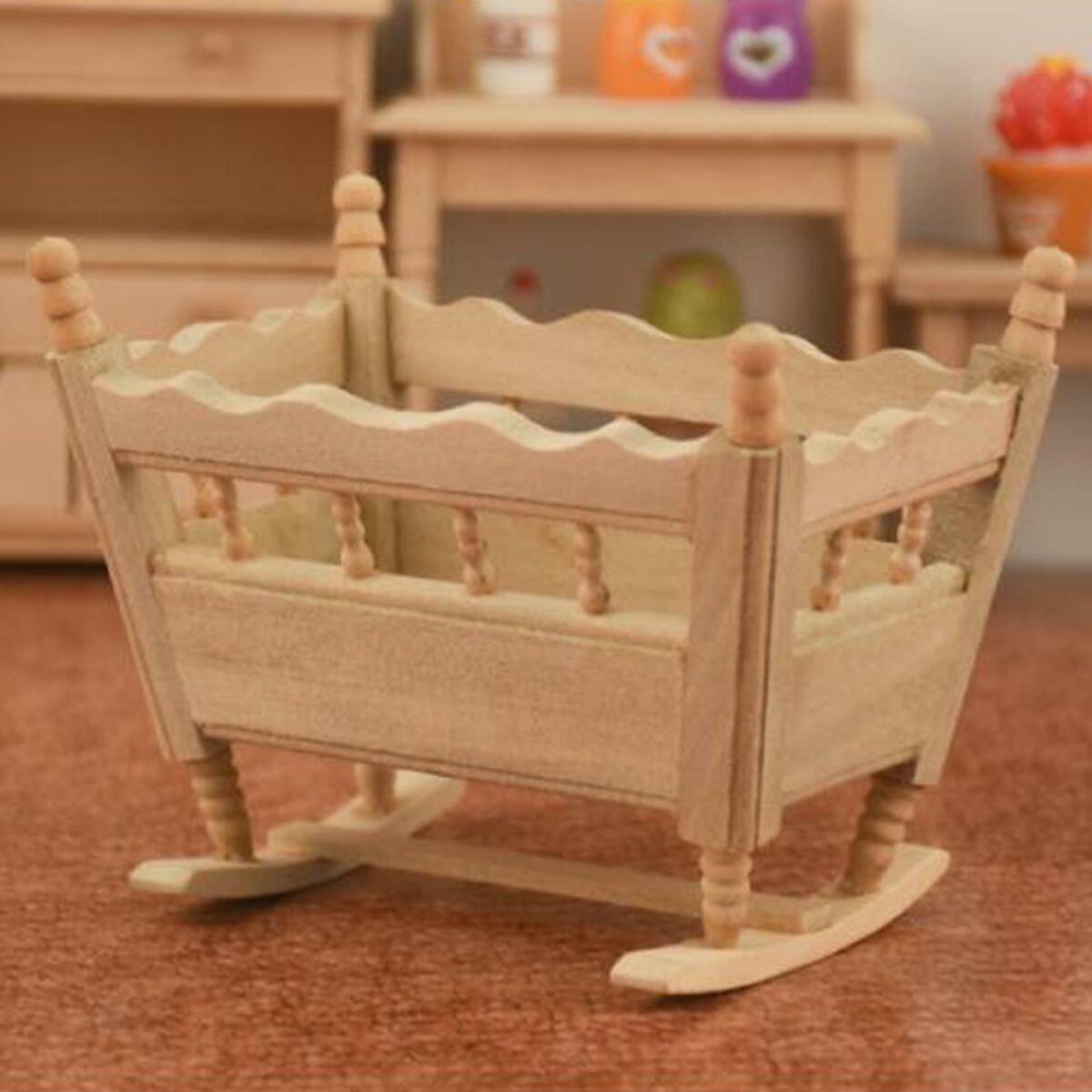 Mini 1/12 Scale Cradle Bed Shelf Life Scene Living Room Ornaments