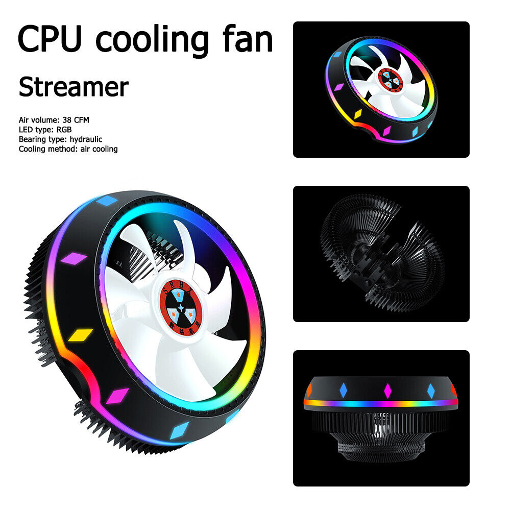PC Computer Case Fan RGB LED Quiet 100mm Air CPU Cooler for Intel AMD