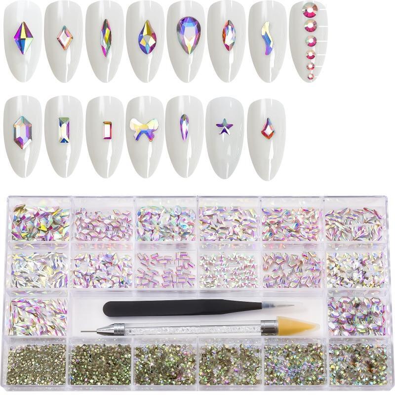 5500Pcs AB Rhinestones for Nails, Iridescent Crystal Nail Round Beads Flatback