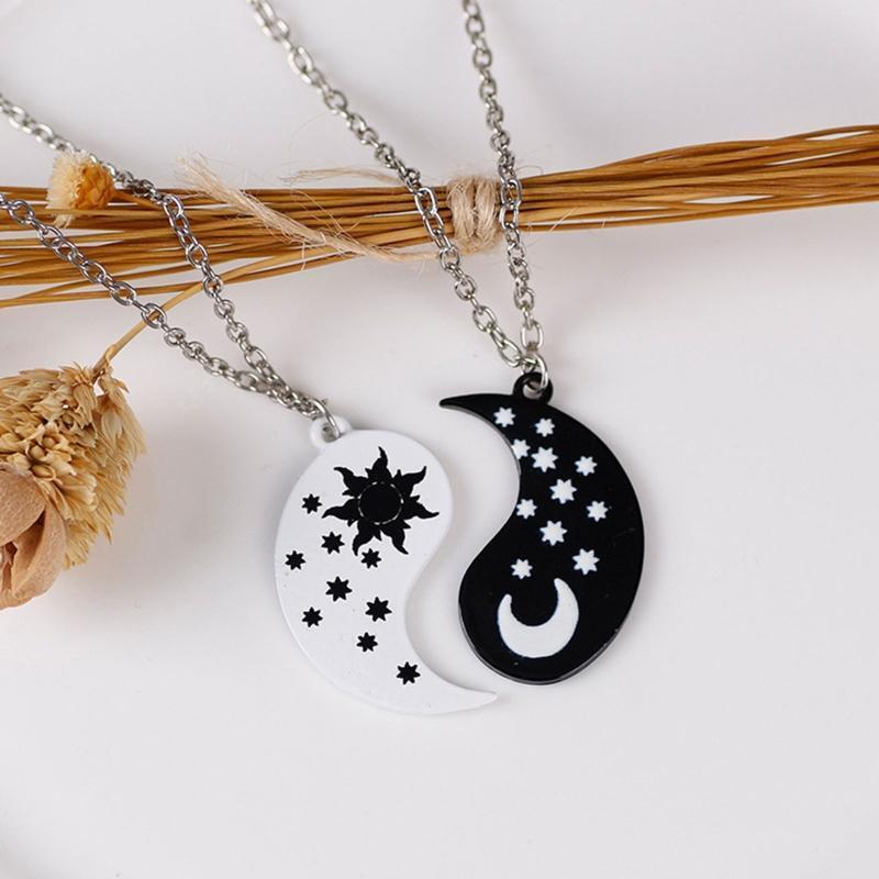 Gossip Sun Moon Stars Necklace Enamel Chain Matching Yin Yang Couple Necklace