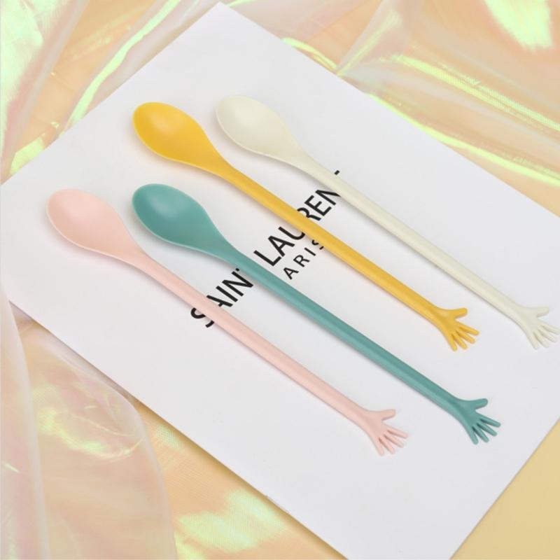 4 Pieces PP Plastic Material Spoons Colorful Stirring Stick Creative Long Handle