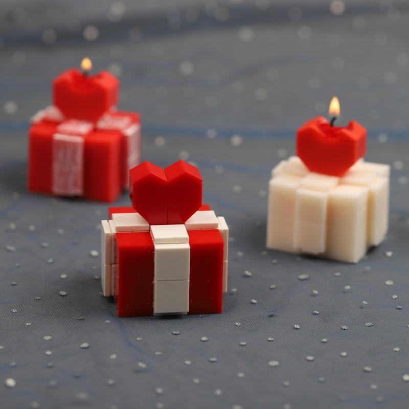Building Blocks Candle Mold Heart Gift Box Shape Silicone Fondnat Cake Mold