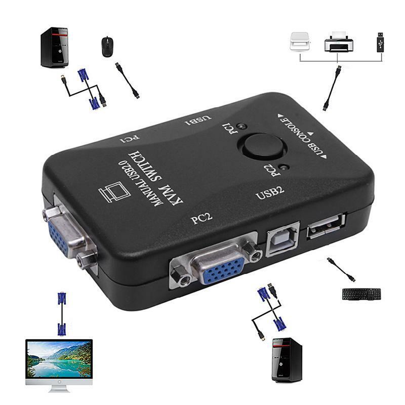 2 Port USB 2.0 KVM VGA Switch Box for 2 PC Printer Mouse Keyboard Monitor Manual