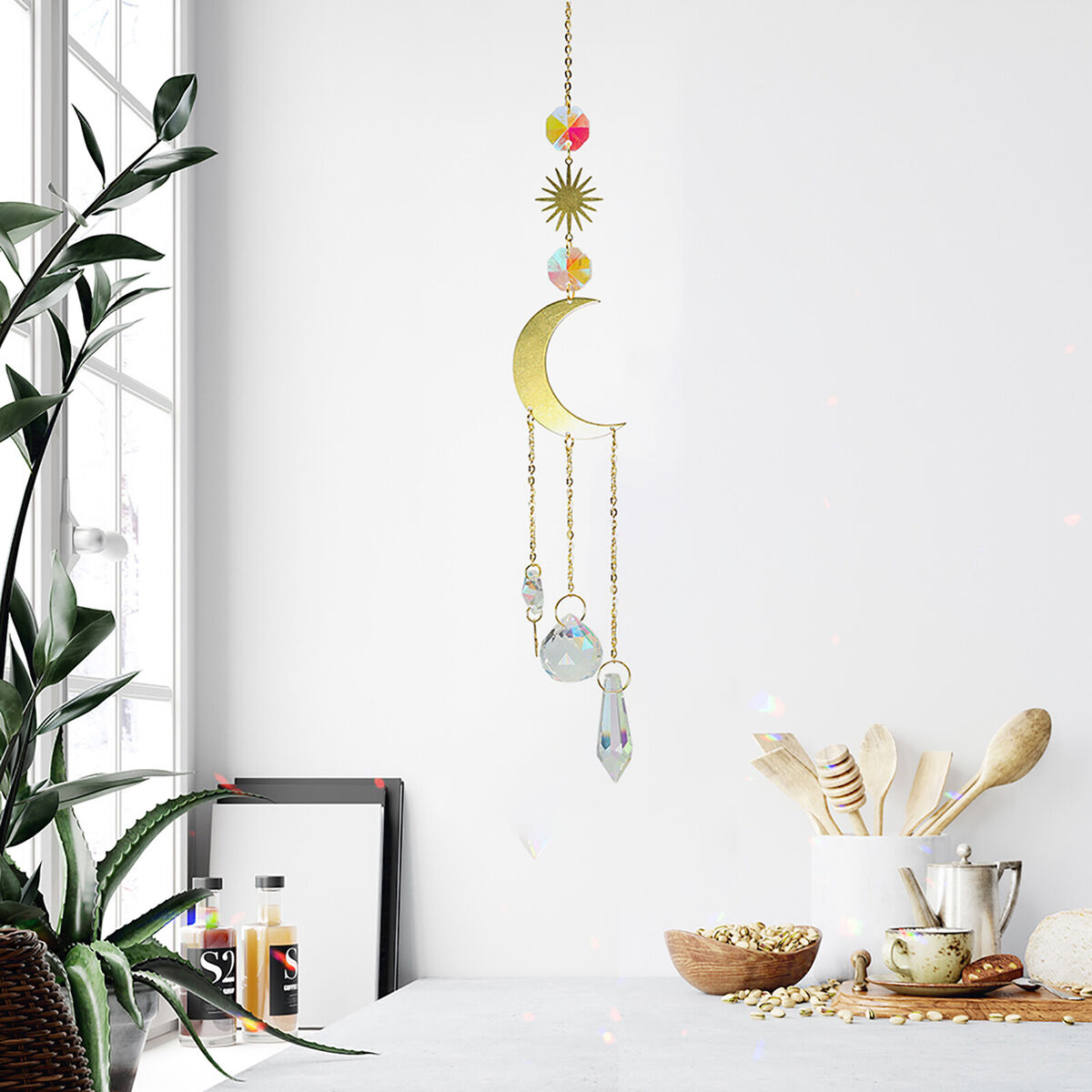 Crystal Ornaments - 4 Pieces Hanging Drop Ornaments Sets Decoration - Moon