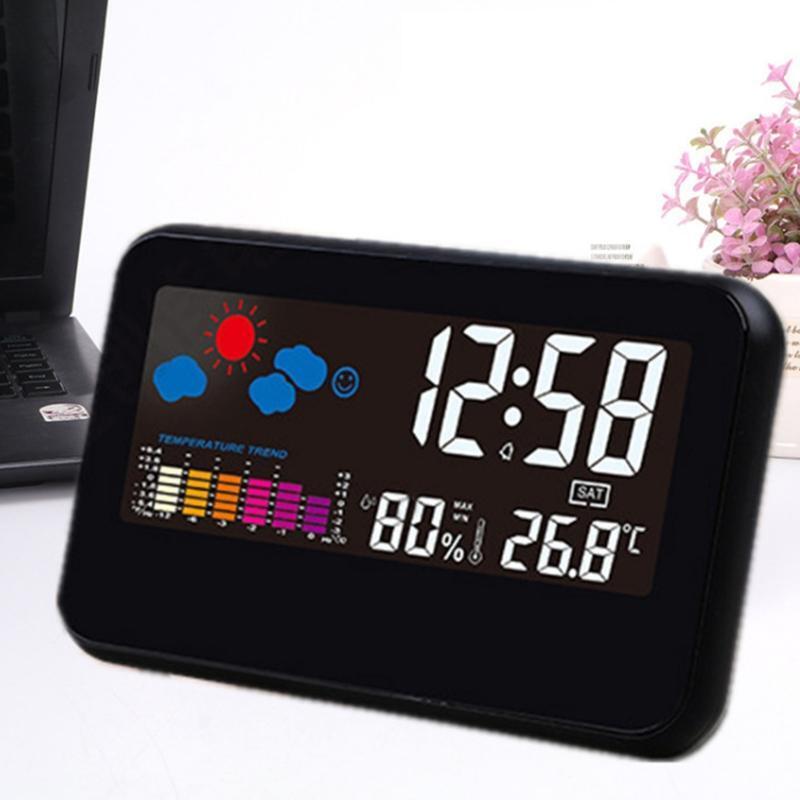 Desktop Weather Clock Alarm Colorful LCD Screen Sound Control Backlight Digital