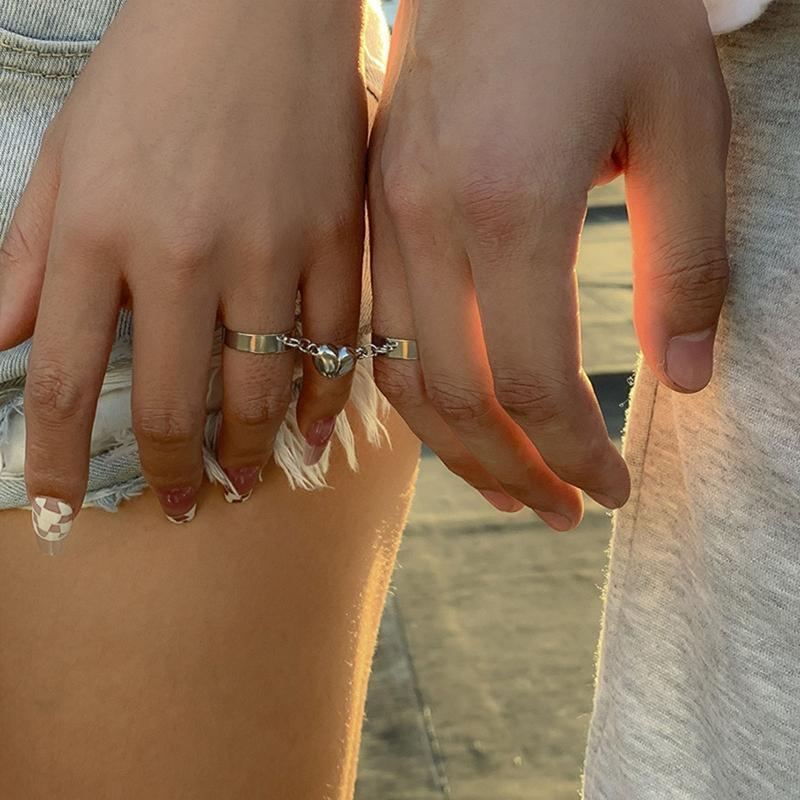 2 Pcs Punk Magnet Couple Rings for Men Women Lovers Love Heart Attract Paired