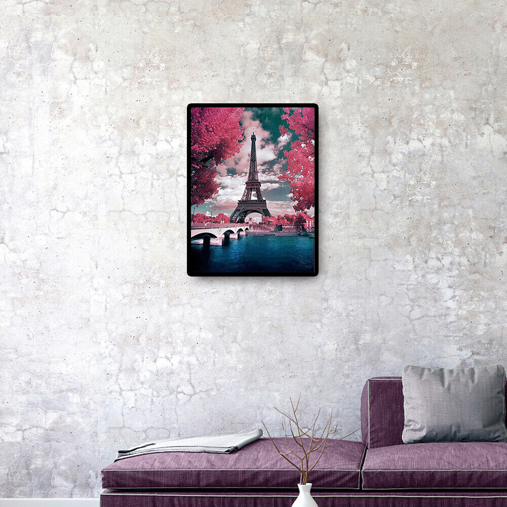 Full Square Drill Diamond Painting DIY Romantic Eiffel Tower Cross Stitch
