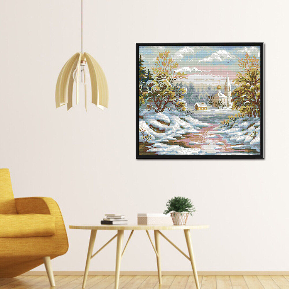 Full Embroidery Kit 14CT DIY First Snow Stamped Cross Stitch Art Needlework