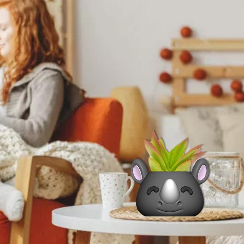 DIY Silicone Little Rhino Flower Pot Storage Box Mold for Succulent Plants Decor