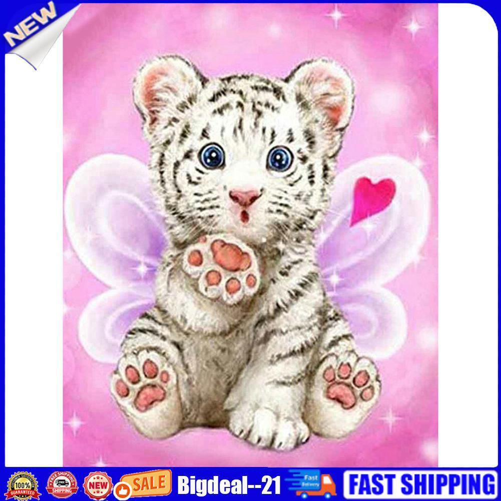 Cartoon Tiger Full Drill Round Diamond Painting DIY Mosaic Kit for Bead Art