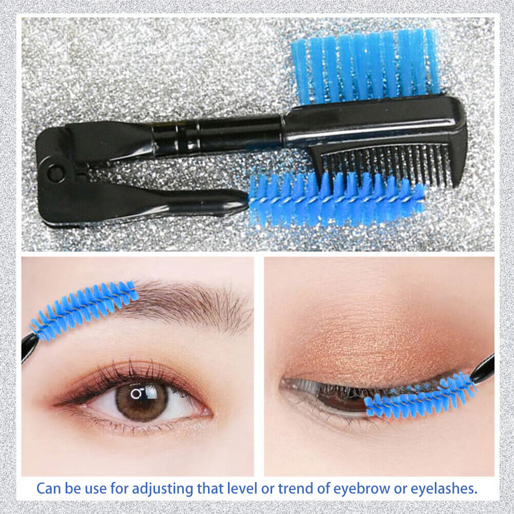 Double-ended Eyebrow Brush Eyelash Brush Comb and Round Comb Teeth (Blue)