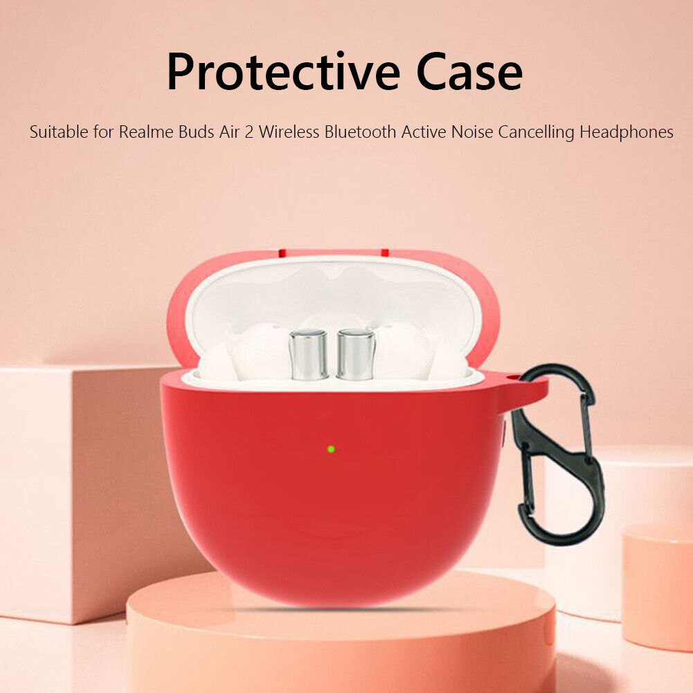 Silicone Case for Realme Buds Air 2 Protective Cover with Carabiner (Red)