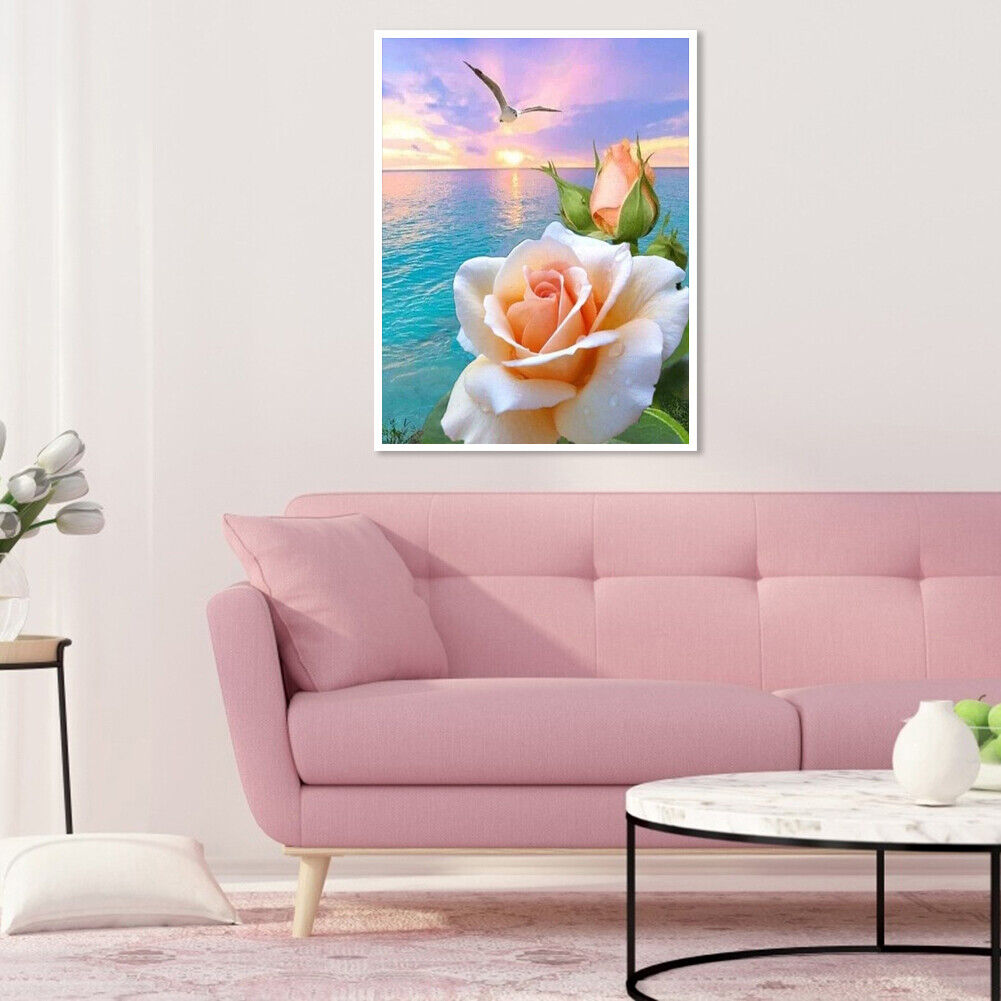 DIY Room Diamond Painting 5D Full Round Drill Flowers on Sea Picture Kit