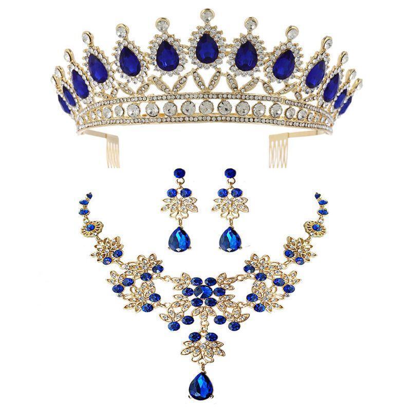 Blue Bride Crown Hair Triple Wedding Garment Jewelry for Women