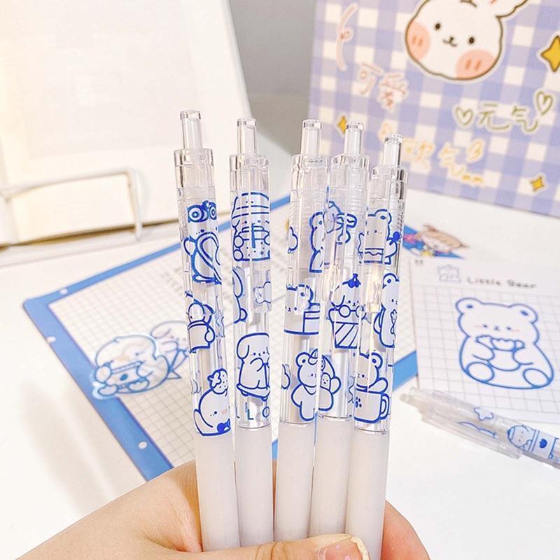 0.5mm Fashion Bear Gel Pens Retractable Fine Point for Young People Gift 6-Pack