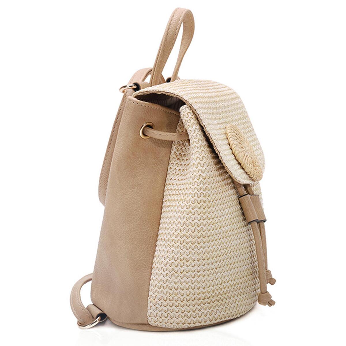 Straw Backpack Rattan Knitted Stylish Tote Handwoven for Summer Women Girls