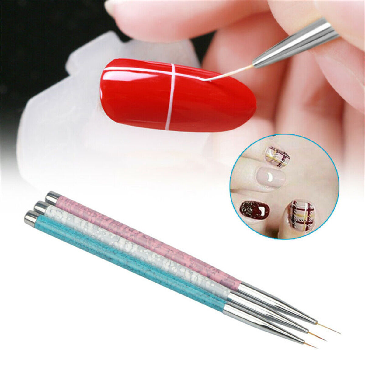 3Pcs Nail Art Pen Dotting Painting Drawing UV Gel Liner Polish Brush Tool Set