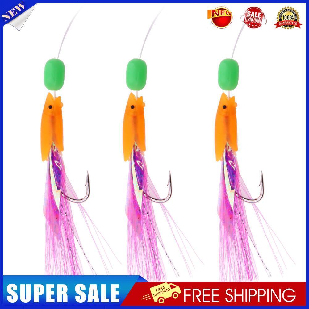 3Pcs Saltwater Hairy Hook Rigging for Herring Fishing Skin Tinsel Feathers