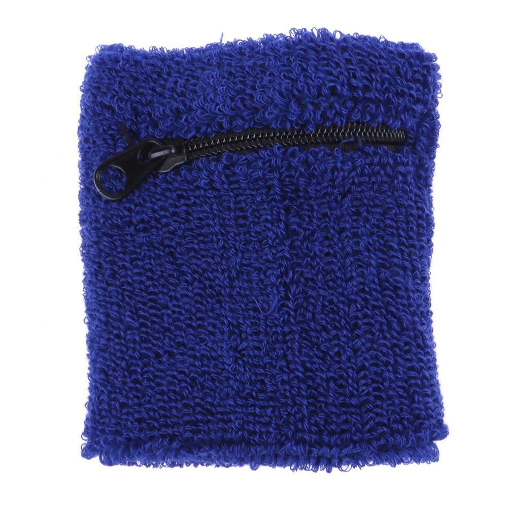 A Pair Zipper Pocket Sports Sweatbands Wrist Bands Cycling Towel(Blue)