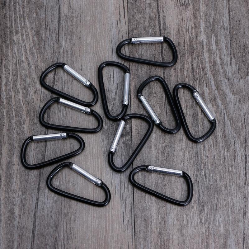 10PCS Black D Carabiner Camp Spring Snap Clip Hook Keychain Climbing Hiking