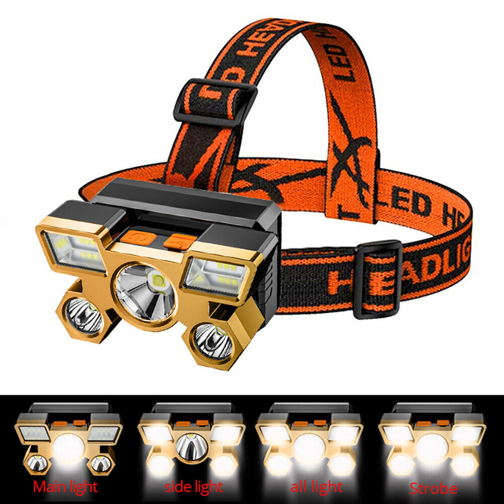 5xLED 1200mAh Portable Headlight USB Rechargeable Outdoor Fishing Headlamp