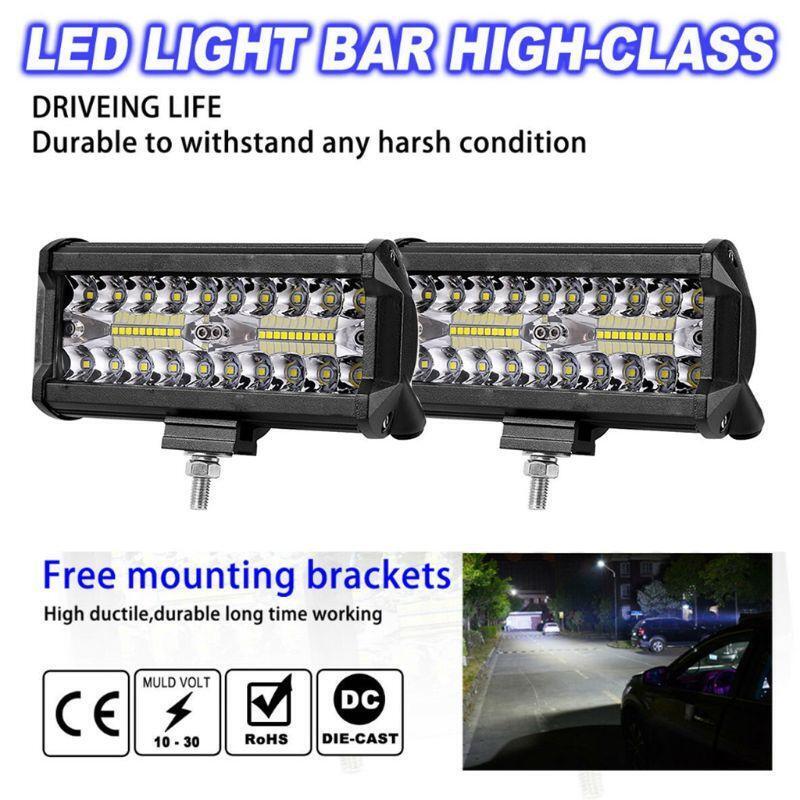 1Pc 7" 100W LED Work Light Long Bar Flood Spot Beam Waterproof Offroad 4WD