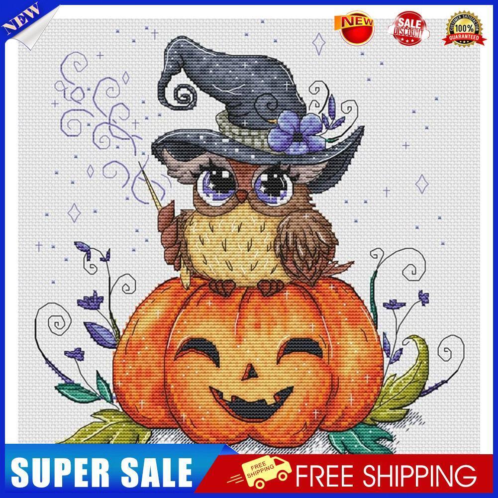 Partial Cross Stitch Halloween Owl Embroidery Cotton Thread DIY Needlework