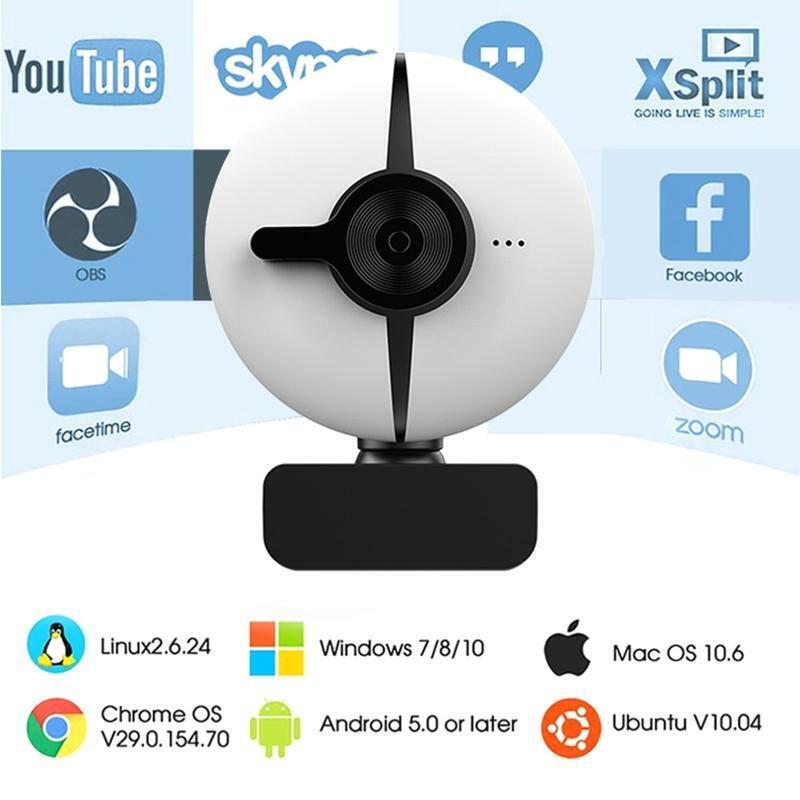 2K Web Camera with Mic Rotatable LED Light Computer Camera for Streaming Live